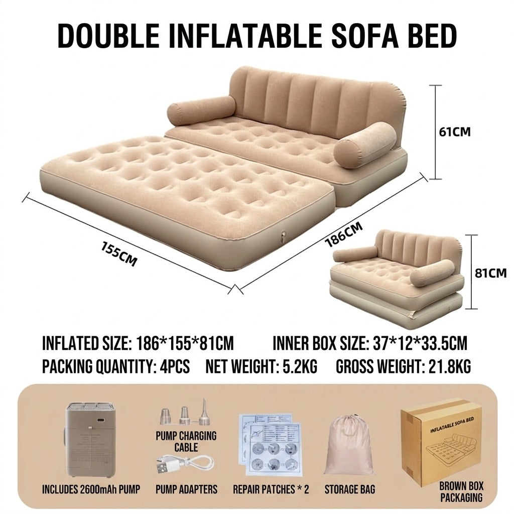 Automatic Inflatable Sofa Bed with Pump, Portable Foldable Air Mattress for Outdoor Camping, Tent, Travel & Home Use