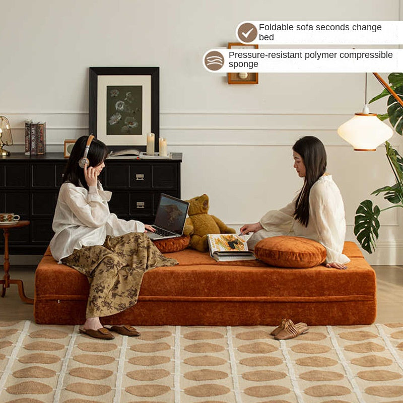 2025 Vacuum-Compressed Foldable Sofa Bed – Retro Fabric Couch for Small Spaces