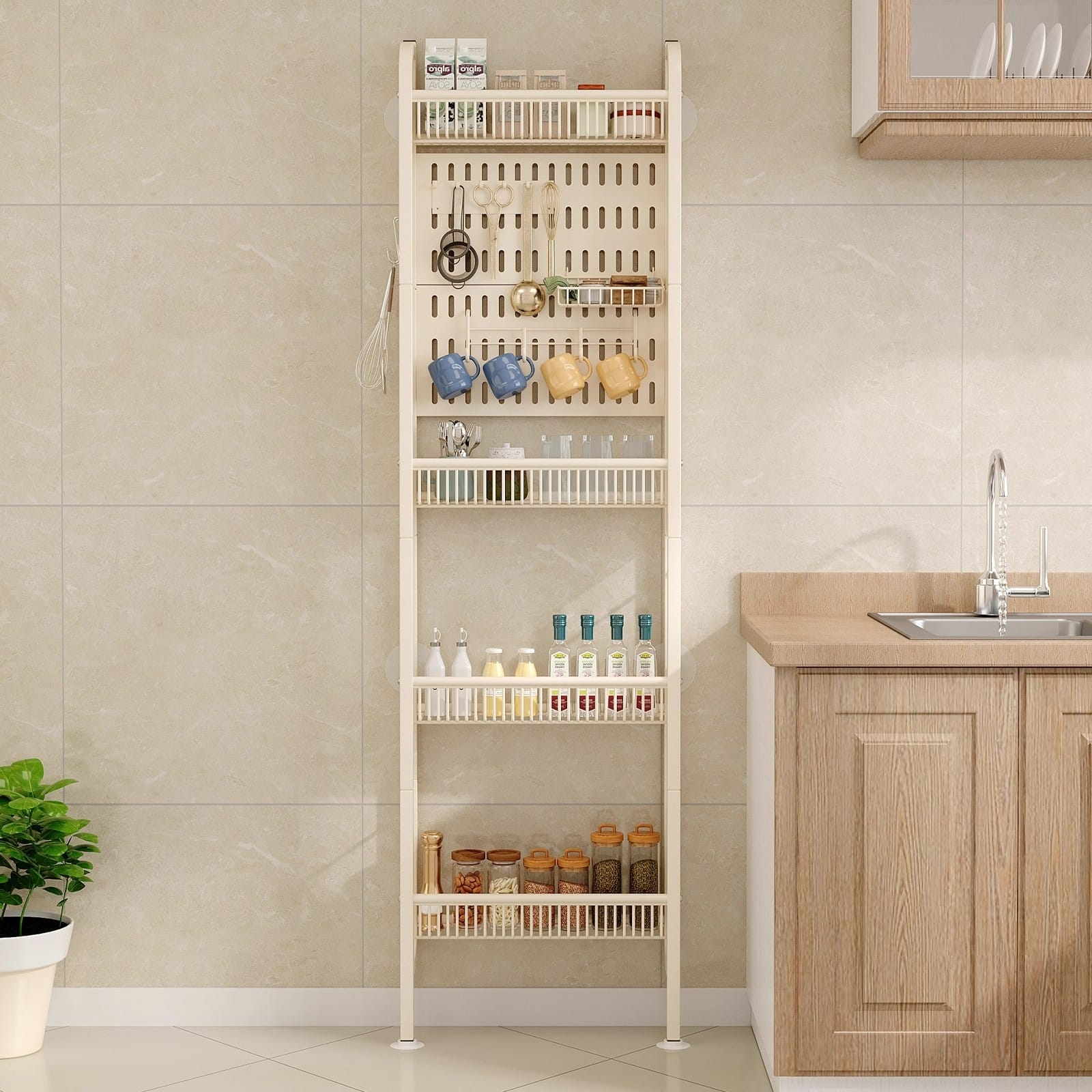 XYstore Over-the-Door Slim Kitchen Storage Rack – Multi-Layer Wall Organizer for Spices, Cups & Utensils, No-Drill Design