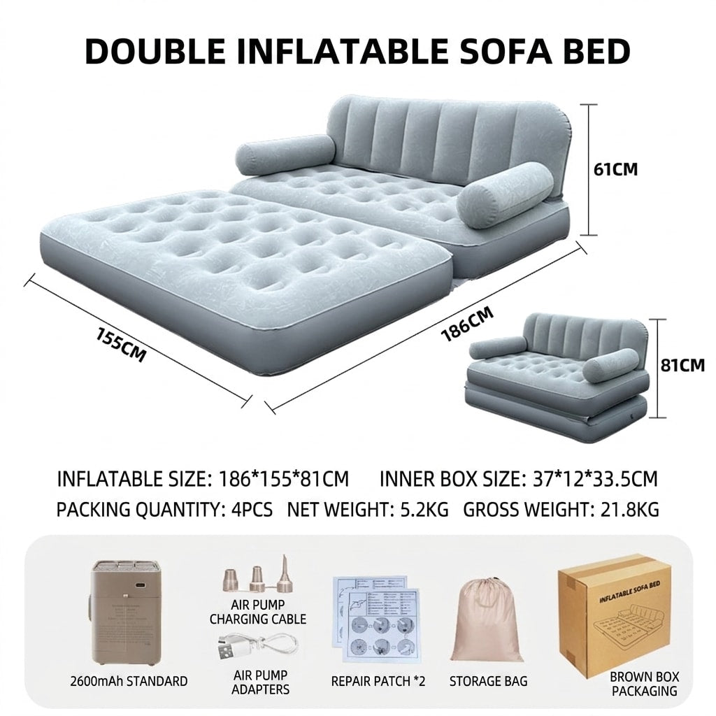 Automatic Inflatable Sofa Bed with Pump, Portable Foldable Air Mattress for Outdoor Camping, Tent, Travel & Home Use