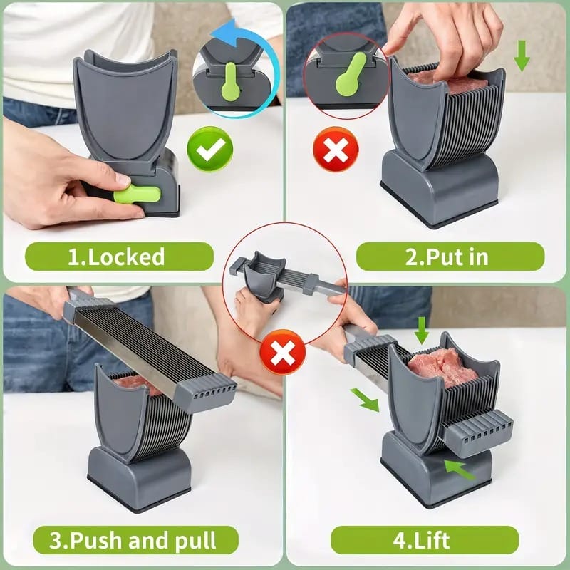 Manual Meat Slicer & Knife Sharpener Set – Stainless Steel, Perfect for Beef, Pork, Lamb – Ideal for Home Cooking & BBQ, Black