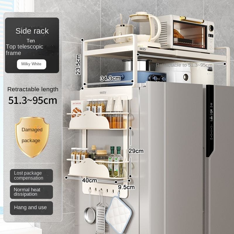 Magnetic Refrigerator Top Storage Rack – Side Mounted Organizer for Single & Double Door Kitchen Use