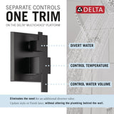 Delta Modern 14 Series Square Rain Shower System Faucet Set, Rainfall Matte Black Shower Head and Handle Set, Valve Trim Kit, 10 Inch, Matte Black 342701-BL