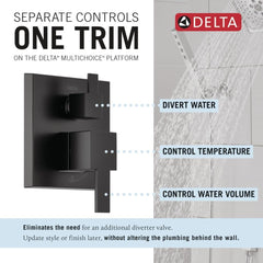 Delta Modern 14 Series Square Rain Shower System Faucet Set, Rainfall Matte Black Shower Head and Handle Set, Valve Trim Kit, 10 Inch, Matte Black 342701-BL