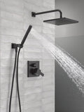 Delta Modern 14 Series Square Rain Shower System Faucet Set, Rainfall Matte Black Shower Head and Handle Set, Valve Trim Kit, 10 Inch, Matte Black 342701-BL