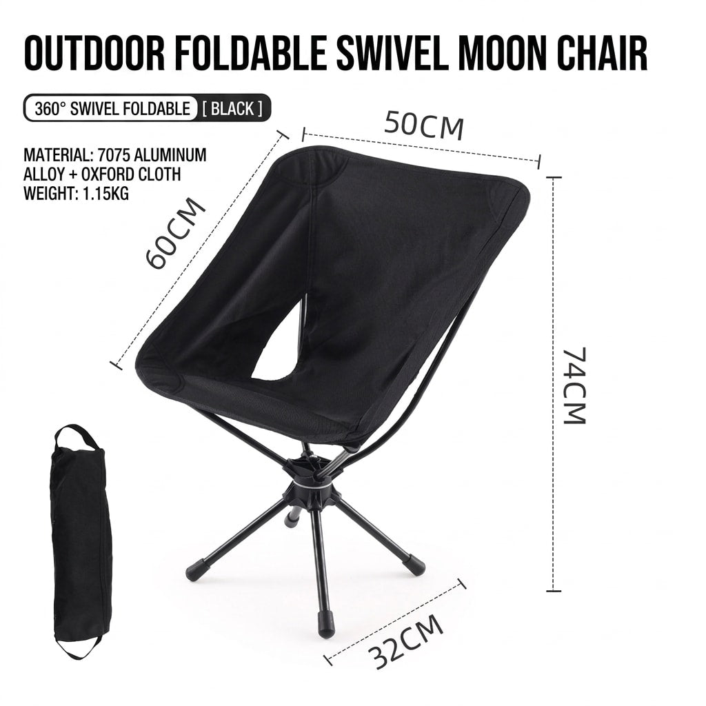 VLEEE 360° Rotating Folding Moon Chair, Lightweight Aluminum Camping & Fishing Chair with Oxford Fabric