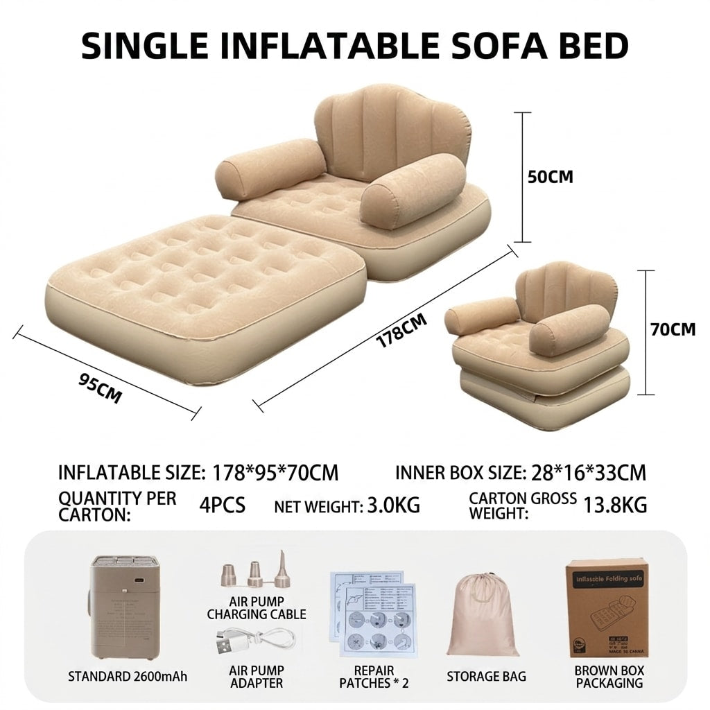 Automatic Inflatable Sofa Bed with Pump, Portable Foldable Air Mattress for Outdoor Camping, Tent, Travel & Home Use