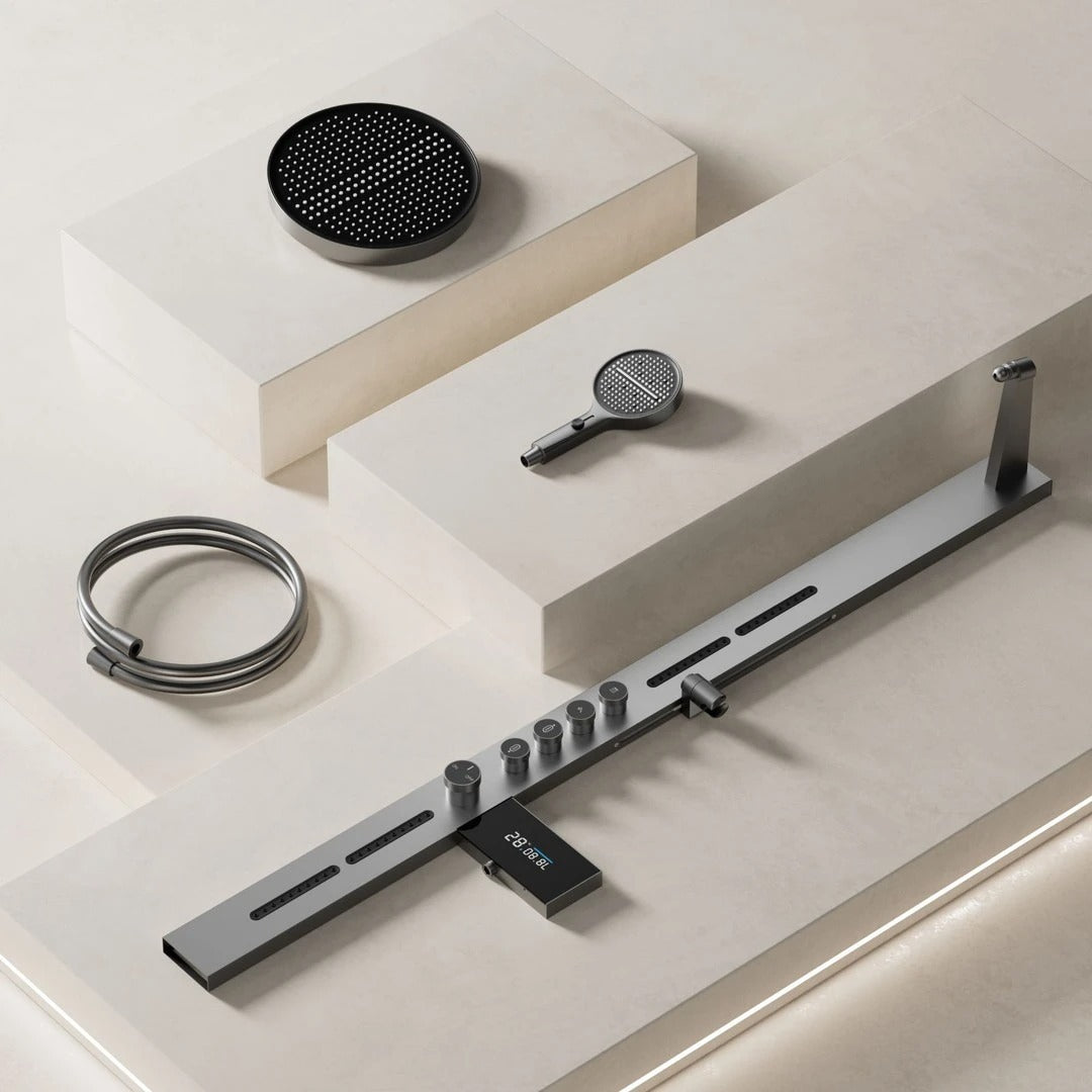 Matte Grey Thermostatic Shower Set | Concealed Wall-Mounted Design | Minimalist Luxury Bathroom Fixture