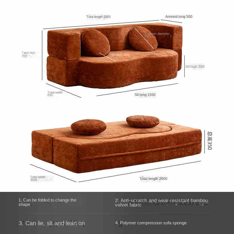 2025 Vacuum-Compressed Foldable Sofa Bed – Retro Fabric Couch for Small Spaces