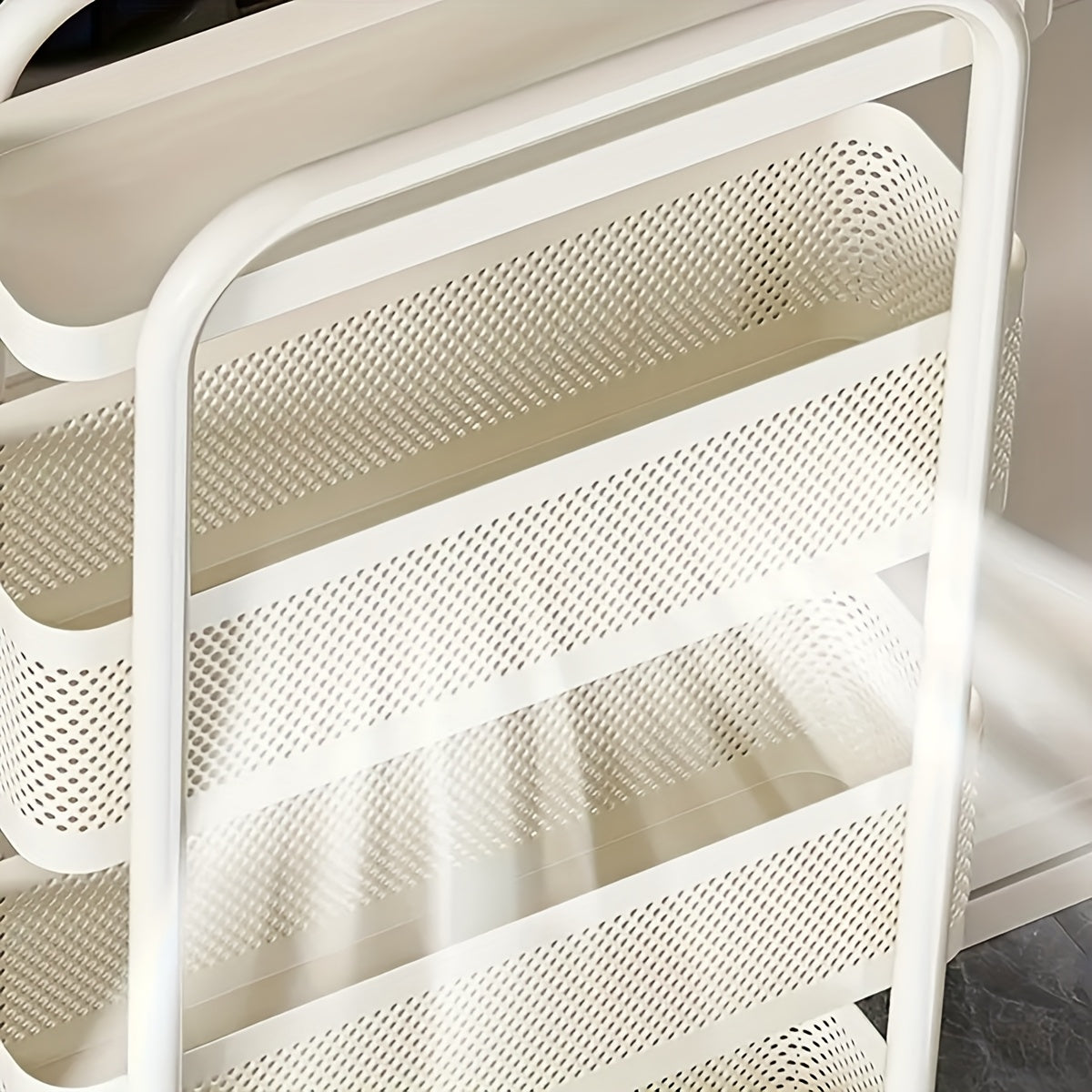 1pc Movable Cart Narrow Gap Storage Practical Shelf Crevice 4-Layer Storage Shelf with Handrail Shelf with 360° Rotating Pulley Suitable for Kitchen/Bathroom/Bedroom/Next to Refrigerator Storage Carbon Steel Material White,