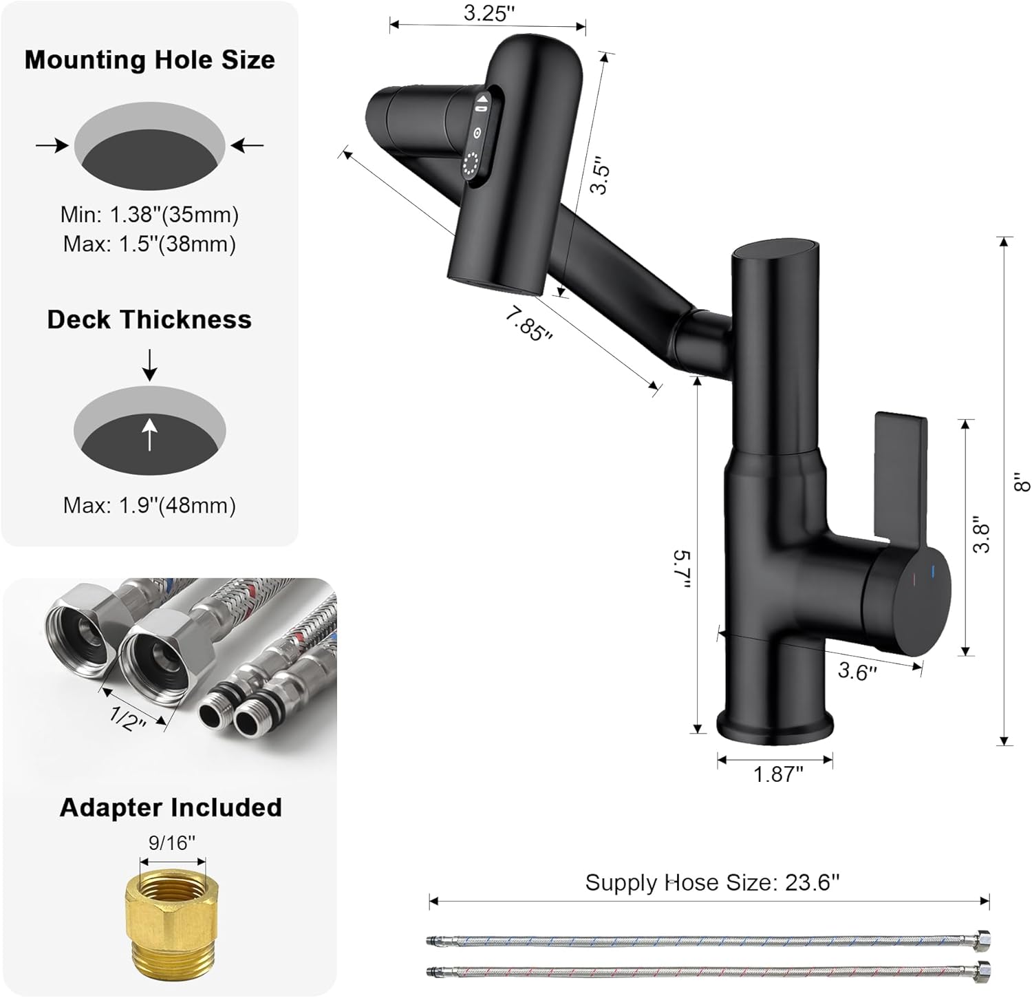 XYlivingstore Rotatable Single-Hole Faucet with Temperature Display & Pull-Out Sprayer
