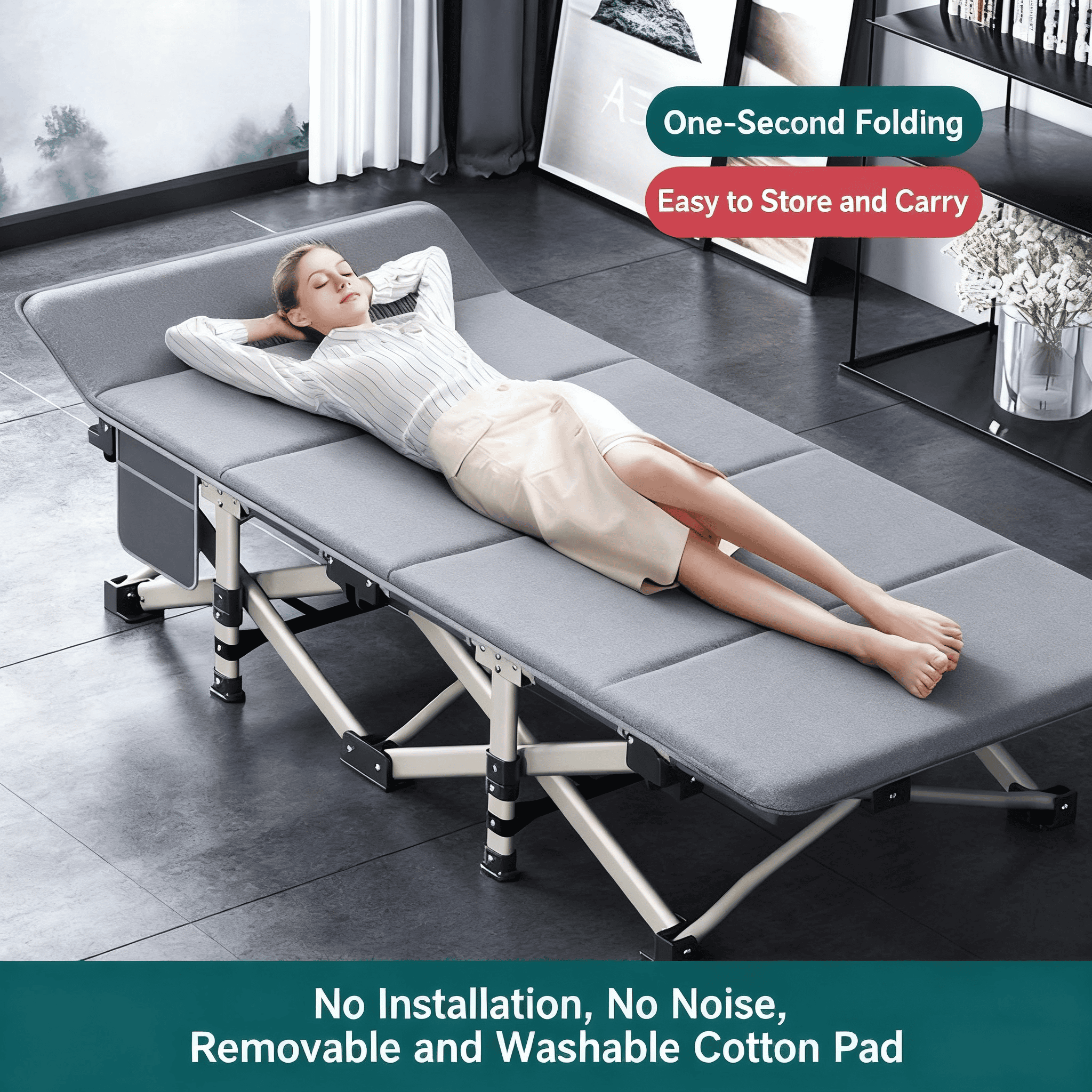 Folding Bed for Office Nap – Portable Single Bed for Adults, Easy Rest Cot for Home, Camping, and Caregiving