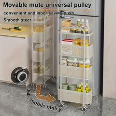1pc Movable Cart Narrow Gap Storage Practical Shelf Crevice 4-Layer Storage Shelf with Handrail Shelf with 360° Rotating Pulley Suitable for Kitchen/Bathroom/Bedroom/Next to Refrigerator Storage Carbon Steel Material White,