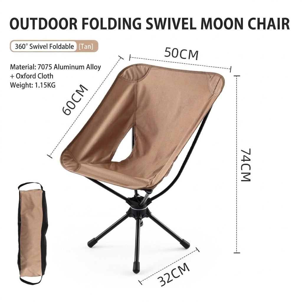 VLEEE 360° Rotating Folding Moon Chair, Lightweight Aluminum Camping & Fishing Chair with Oxford Fabric