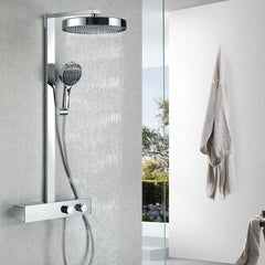 VLEEE Wall-Mounted Shower Faucet Set, 3-Function Handheld Shower with Brass Mixer Faucet, Hot & Cold Water & Storage Shelf