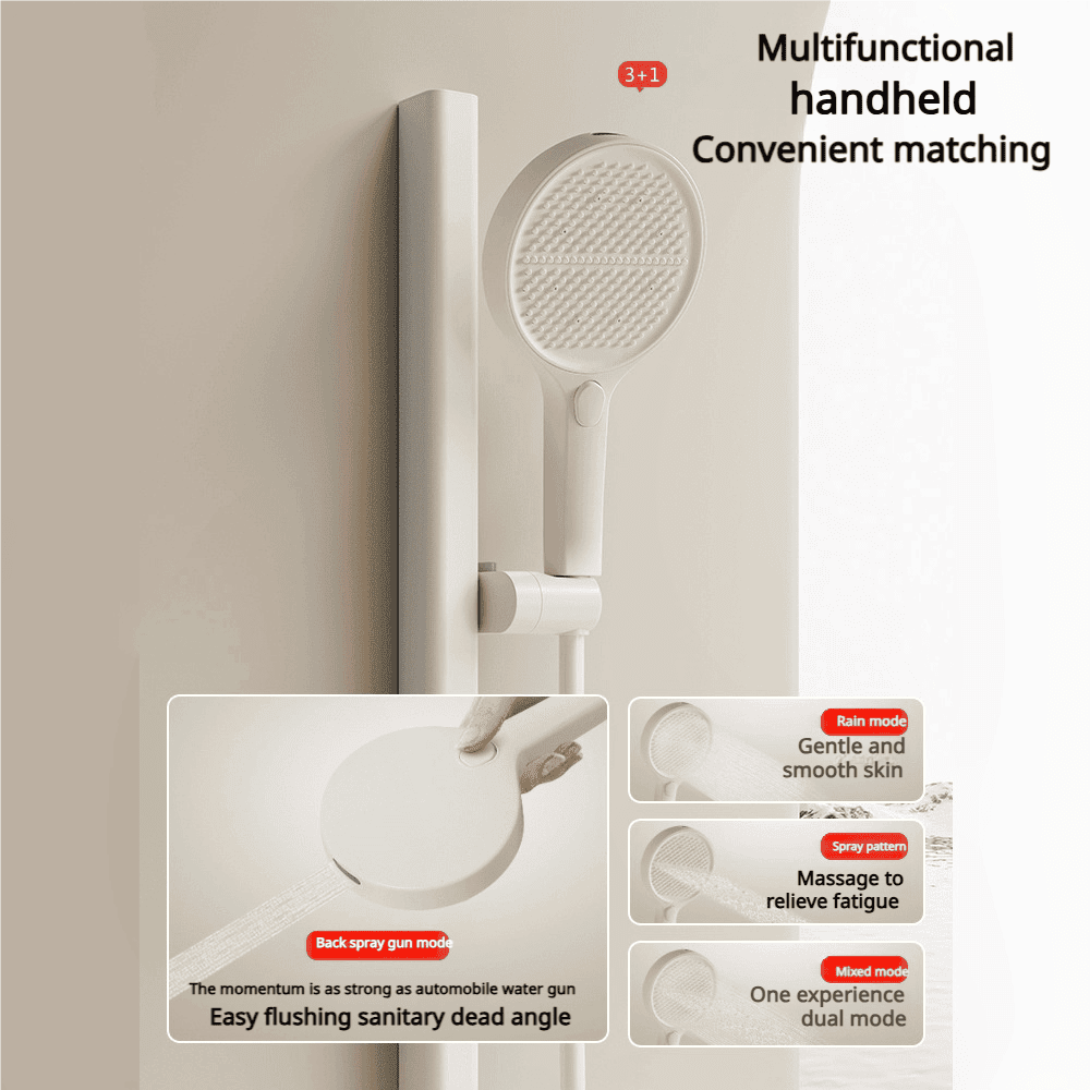 Xystore Vintage White Shower Set with Adjustable Riser Rail, Dual Hot & Cold Function, Bathtub & Wall Mount