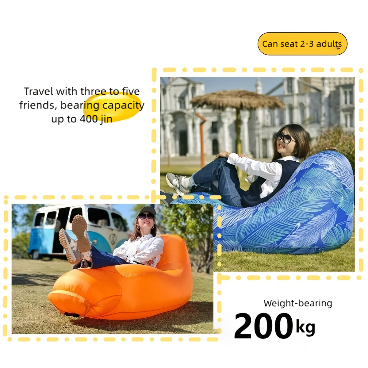 Portable Inflatable Outdoor Sofa – Quick Inflate, Foldable Air Mattress with Storage Bag for Camping, Festivals, Beach & Backyard Lounging
