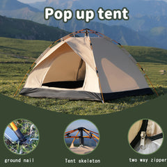 Automatic Camping Tent with UV Protection, Quick-Open 4-Person Outdoor Shelter for Beach, Fishing, Hiking & Hunting