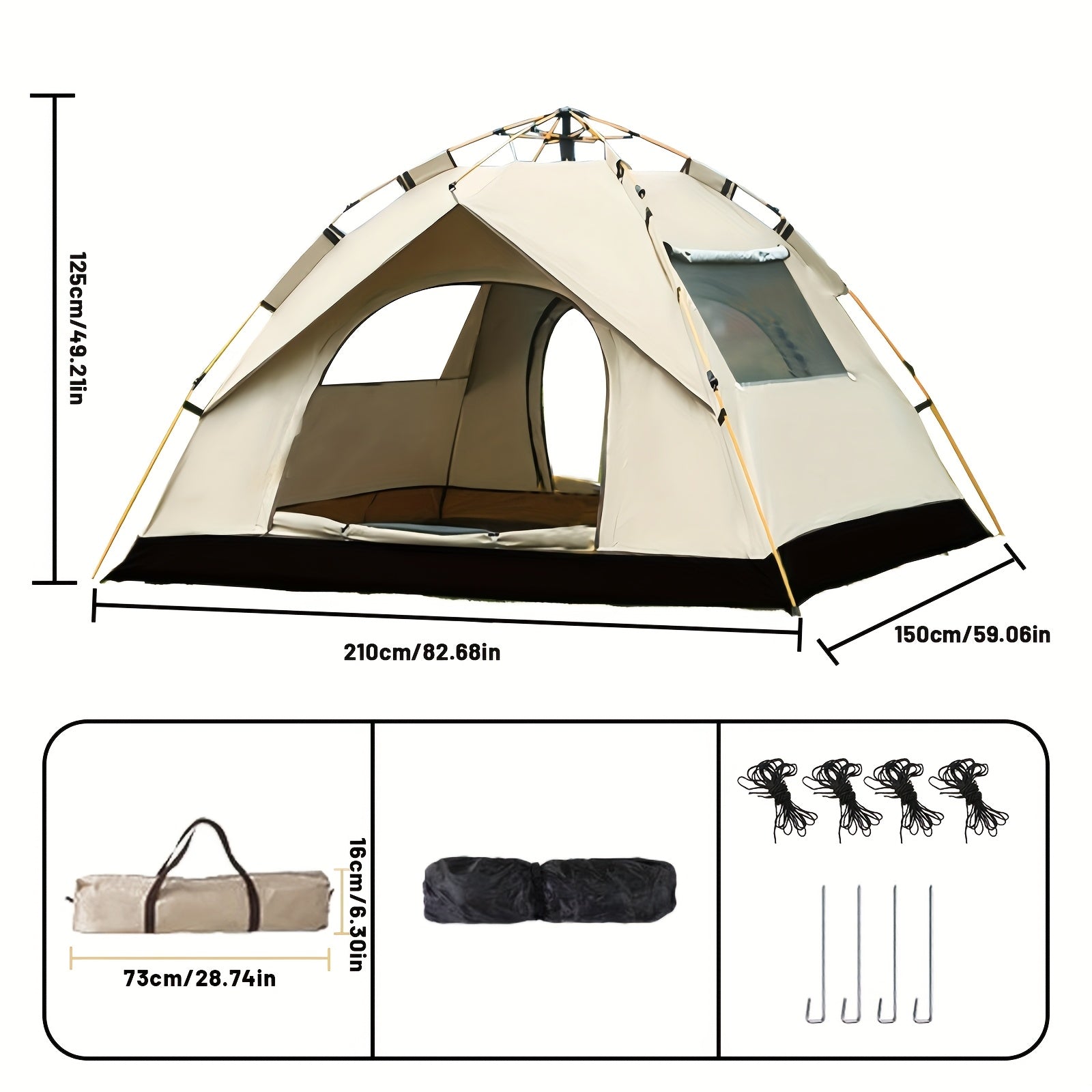 Automatic Camping Tent with UV Protection, Quick-Open 4-Person Outdoor Shelter for Beach, Fishing, Hiking & Hunting