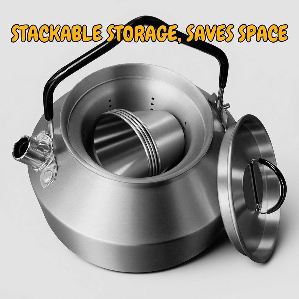 Portable 304 Stainless Steel Tea Set with Teapot for Travel, Camping, Outdoor Brewing & Tea Drinking