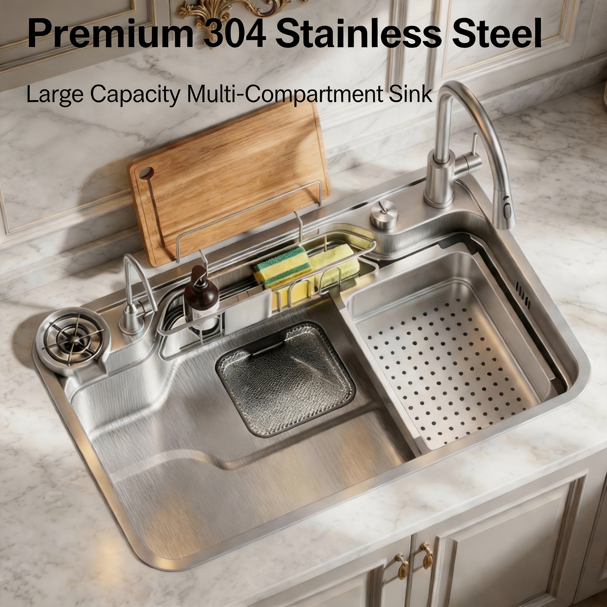 Multi-Functional Stainless Steel Kitchen Sink 30.71"×18.90" Single Bowl Workstation Sink with Faucet & Accessories