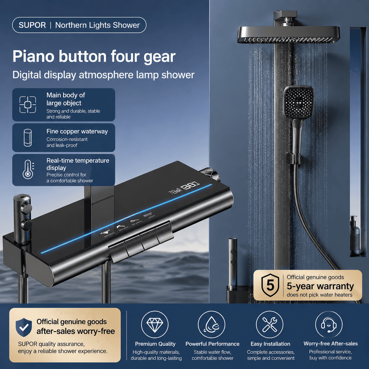 Aurora Smart Ambient Light Shower Set with Digital Display