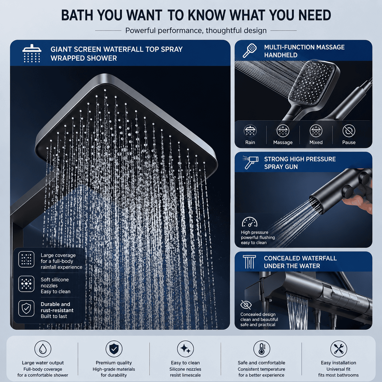 Aurora Smart Ambient Light Shower Set with Digital Display