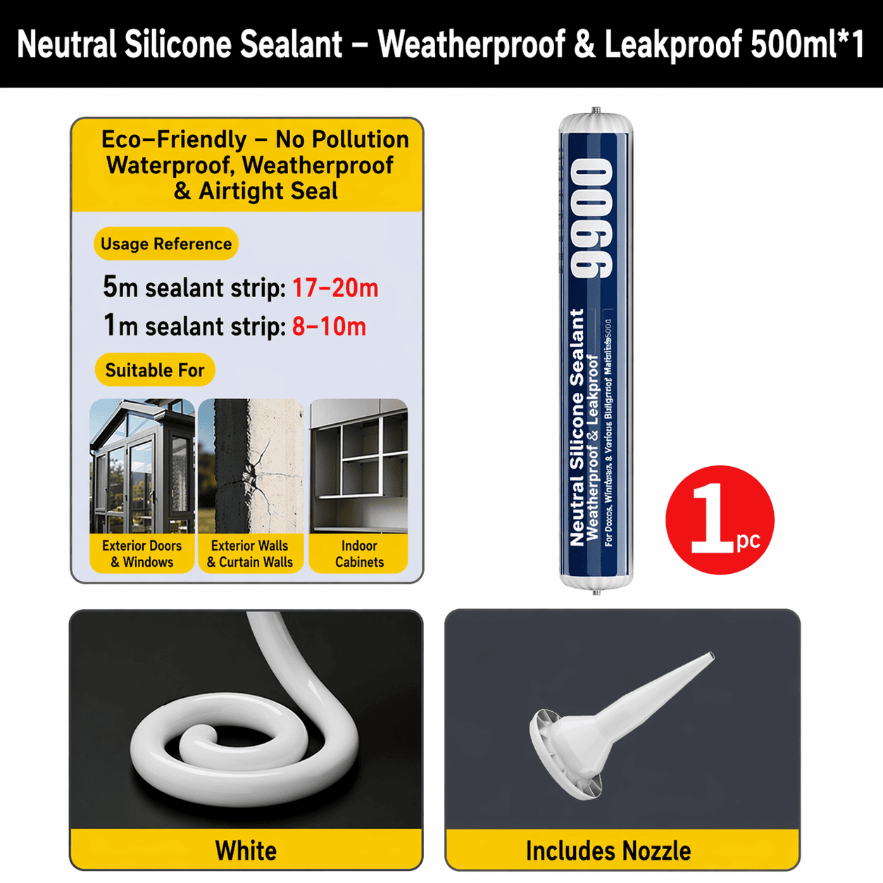 High - Strength 9900 Structural Silicone Sealant - Outdoor Weatherproof Adhesive for Windows & Doors