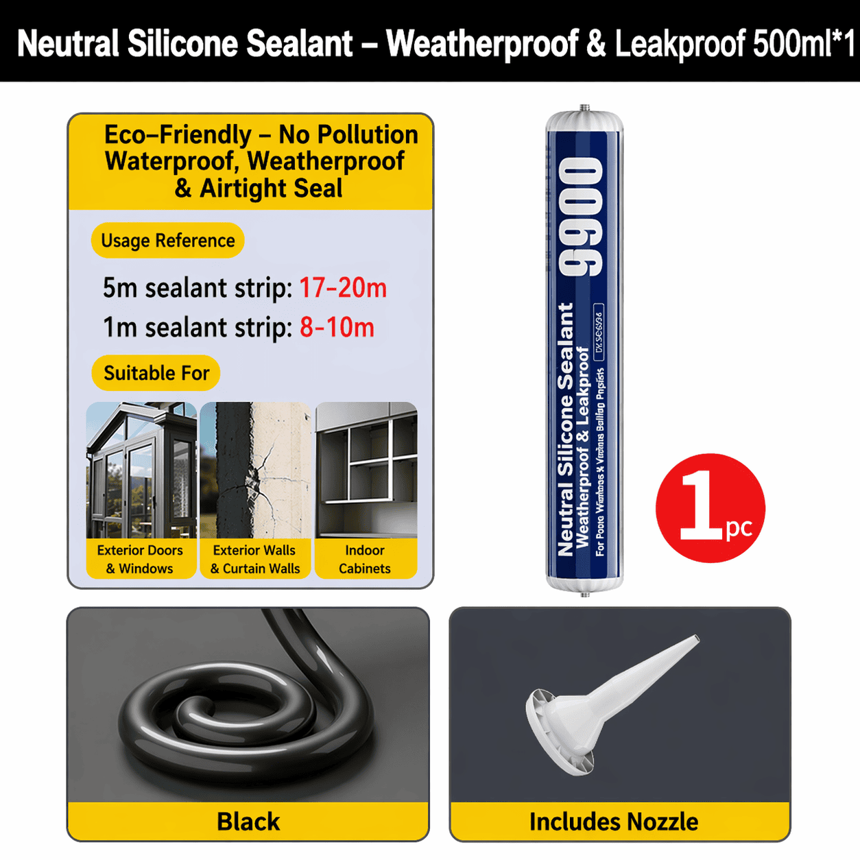High - Strength 9900 Structural Silicone Sealant - Outdoor Weatherproof Adhesive for Windows & Doors