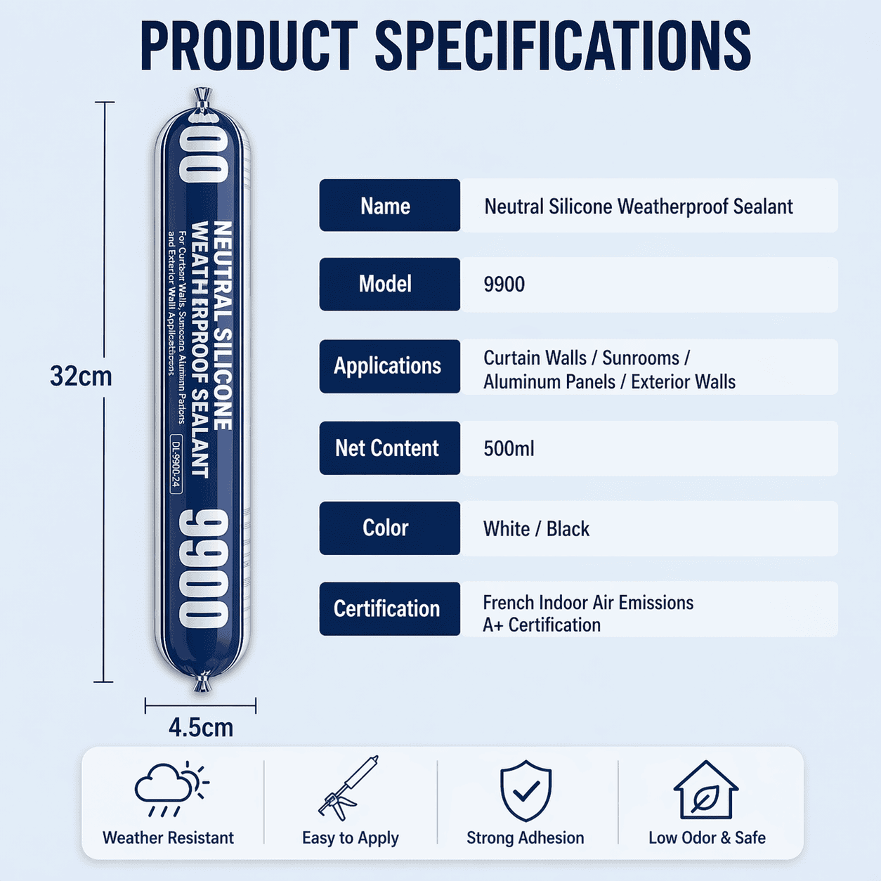 High - Strength 9900 Structural Silicone Sealant - Outdoor Weatherproof Adhesive for Windows & Doors