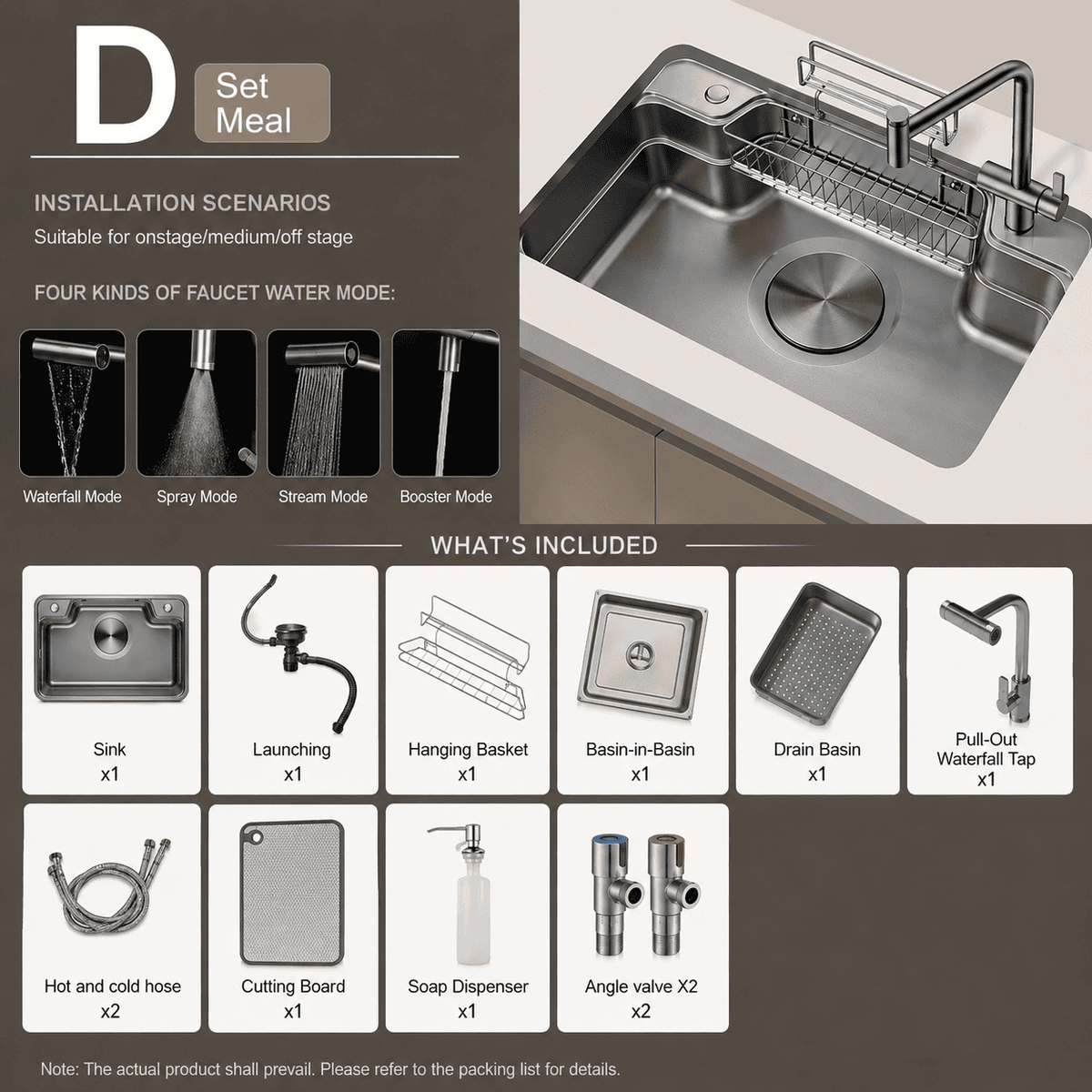 3D Embossed 304 Stainless Steel Sink for Kitchen and Bathroom Use