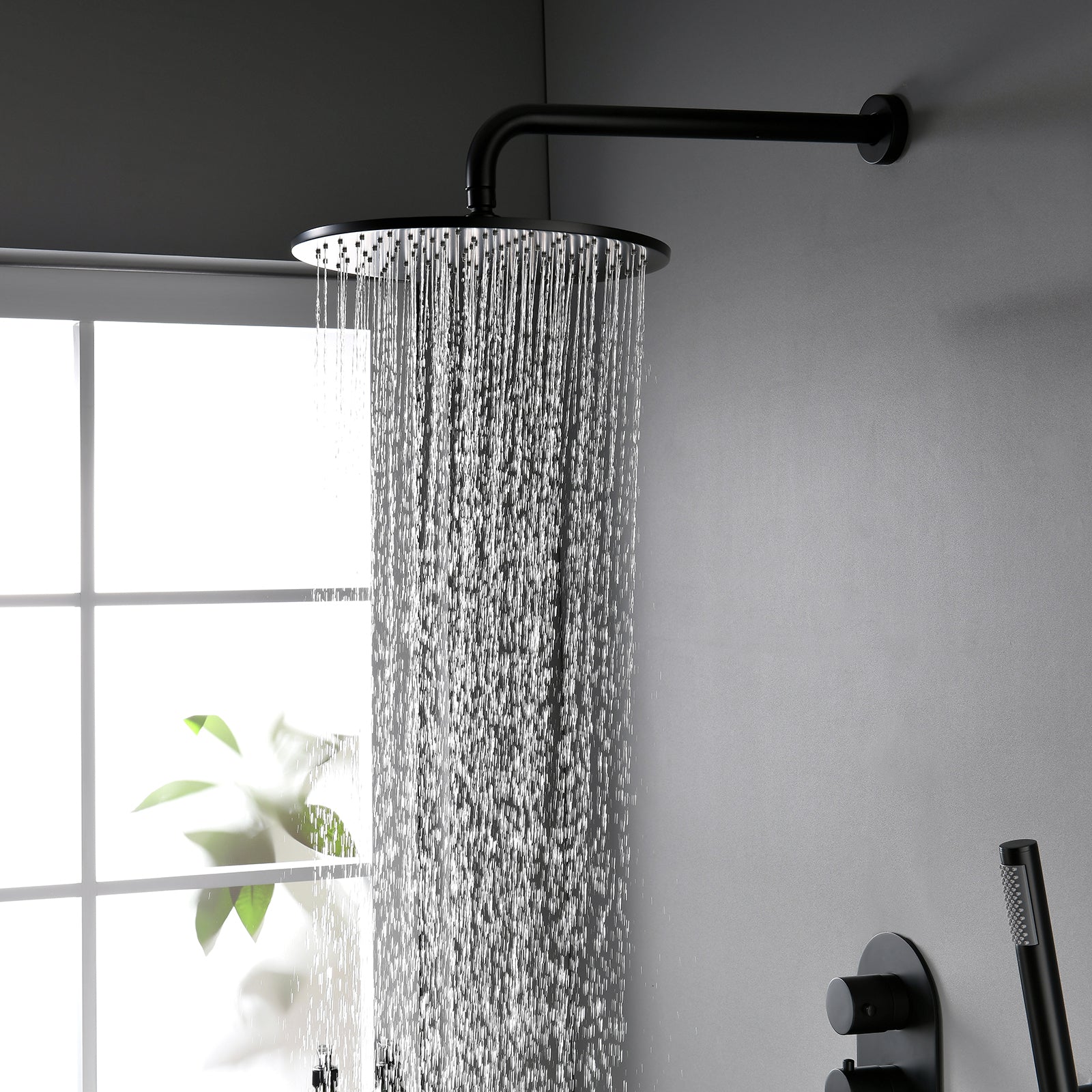 XYlivingstore Thermostatic Rainfall Shower System with Handheld Shower and Built-In Rough-in Valve