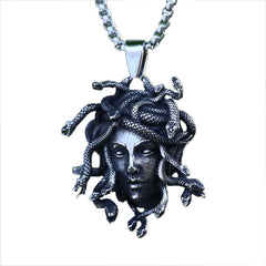 Vleee Vintage Snake Medusa Pendant Necklace: 316L Stainless Steel Men's Accessories for Party Favors.