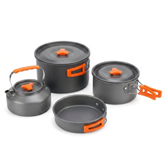18-Piece Camping Cookware Set with Pot, Pan, Kettle, Plates and Bowls