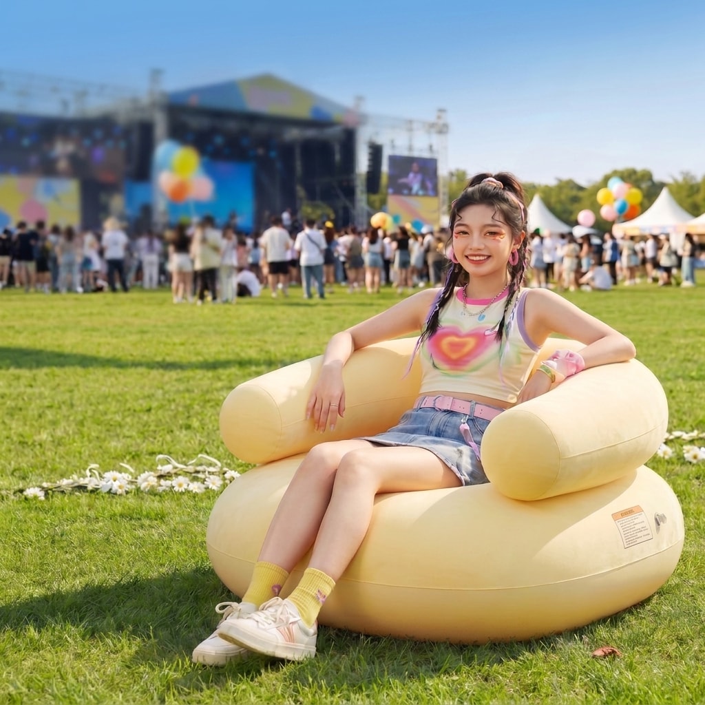 Festival Inflatable Air Lounger with Built-in Air Pump, Portable Single Camping Sofa for Outdoor, Beach & Music Festivals