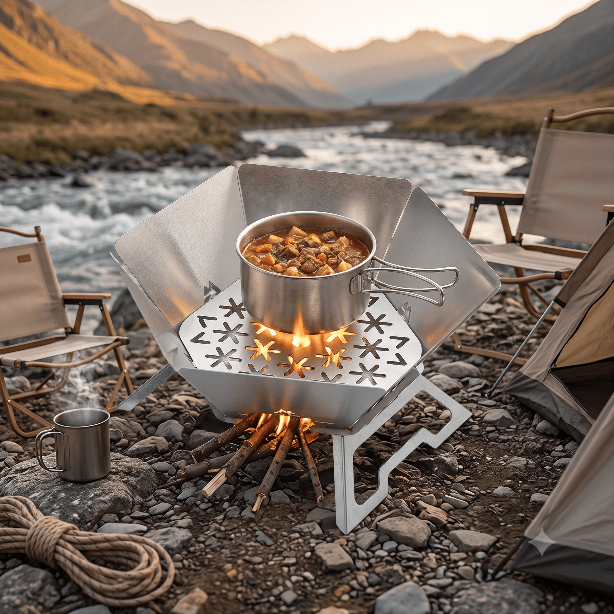 Portable Hexagonal Charcoal Grill and Outdoor Fire Pit for Camping