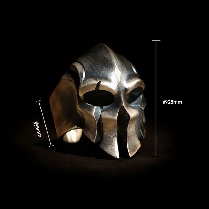 Vleee Classic Retro Spartan Warrior Mask Ring: Iconic Male Helmet Design