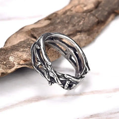 Vleee Olive Branch Men's Ring: Hollow Stainless Steel, merging Punk Retro vibes for a distinctive couple's accessory.