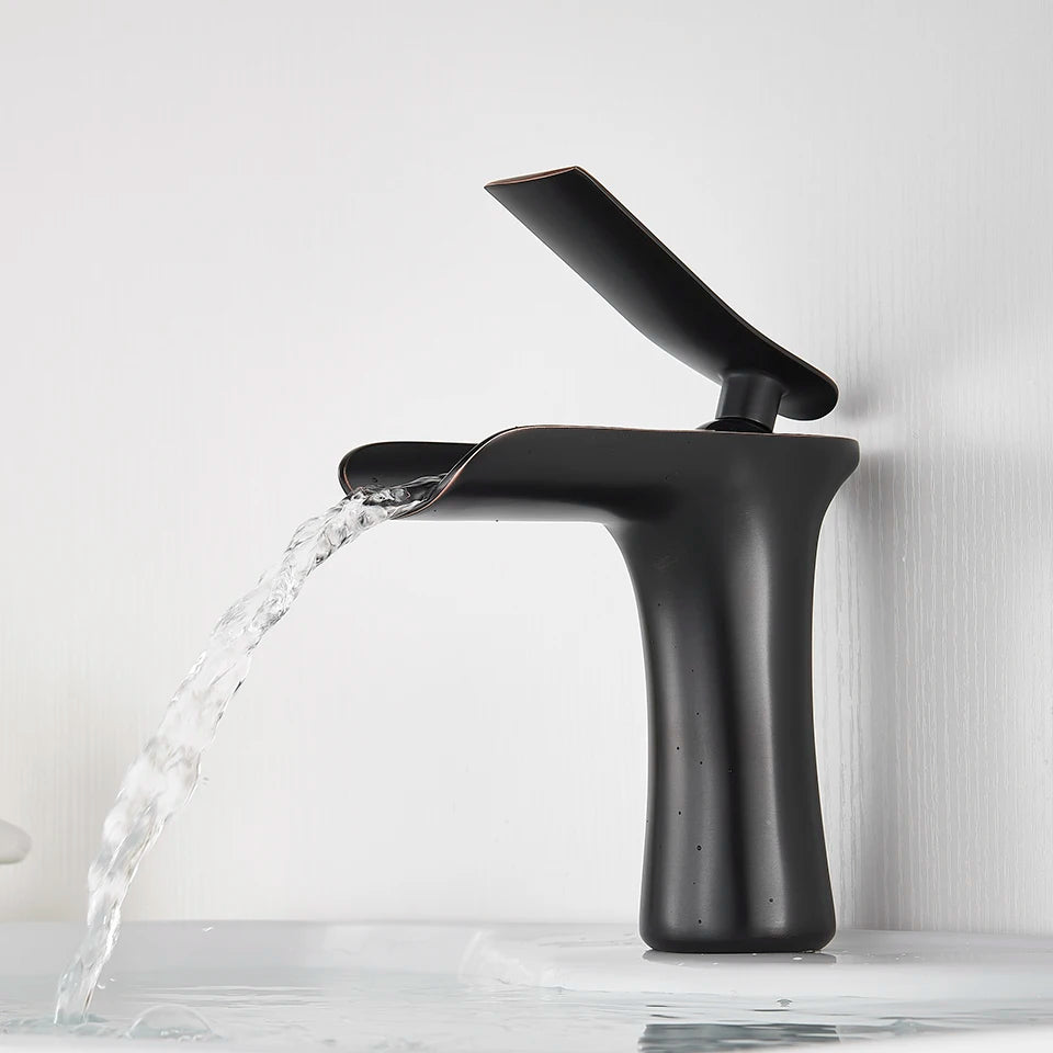 XYliving store Antique Brass Waterfall Basin Faucet | Single Handle Mixer Tap