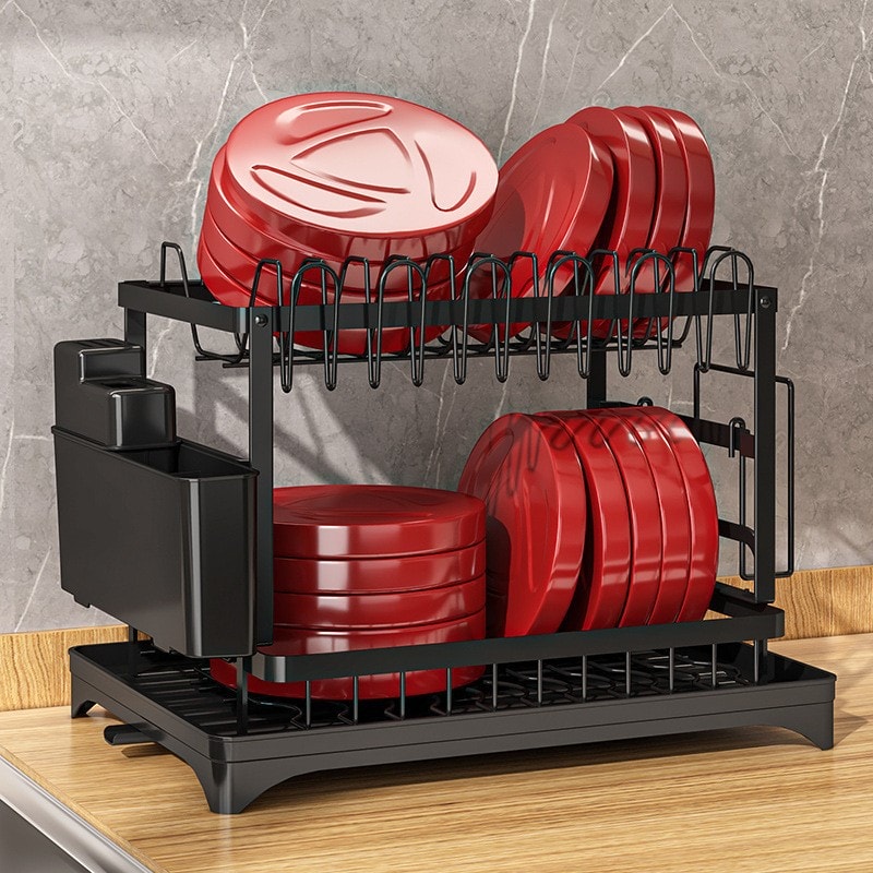 Multi-Function Dish Drying Rack, Kitchen Countertop Dish Organizer for Plates, Bowls, Cups & Utensils