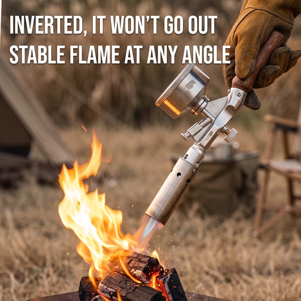Camping Long Flame Igniter – Portable Wooden Handle Gas Burner for BBQ & Outdoor Cooking