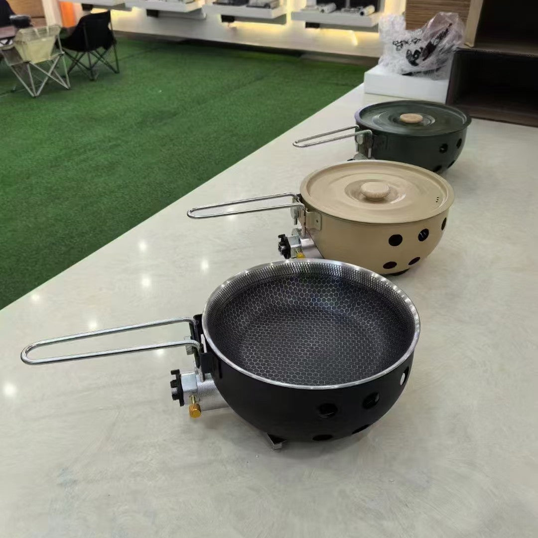 Portable Cassette Camping Stove with All-in-One Cooking Pot
