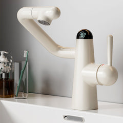 Anti-Splash Brass Faucet with Rotating Design, Digital Display & Modern White/Gunmetal Finish – Smart Bathroom Tap
