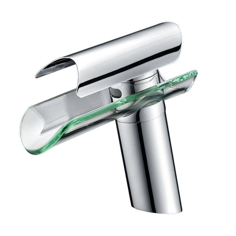 XYlivingstore Glass Waterfall Bathroom Basin Faucet – Hot and Cold Mixer with Short and Tall Options