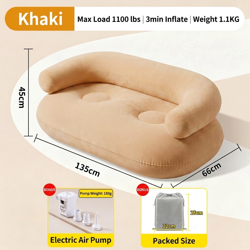 Festival Inflatable Air Lounger with Built-in Air Pump, Portable Single Camping Sofa for Outdoor, Beach & Music Festivals