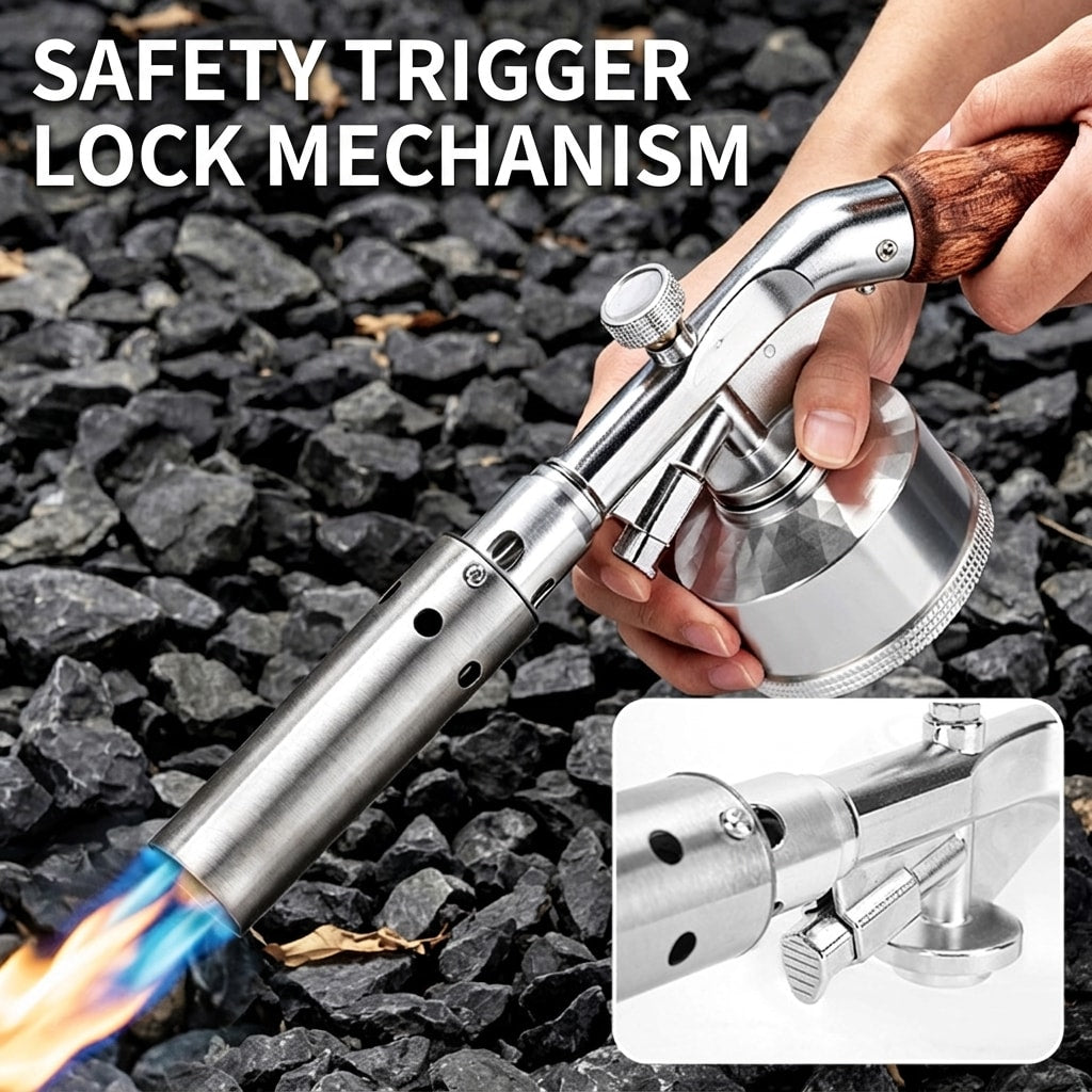 Camping Long Flame Igniter – Portable Wooden Handle Gas Burner for BBQ & Outdoor Cooking