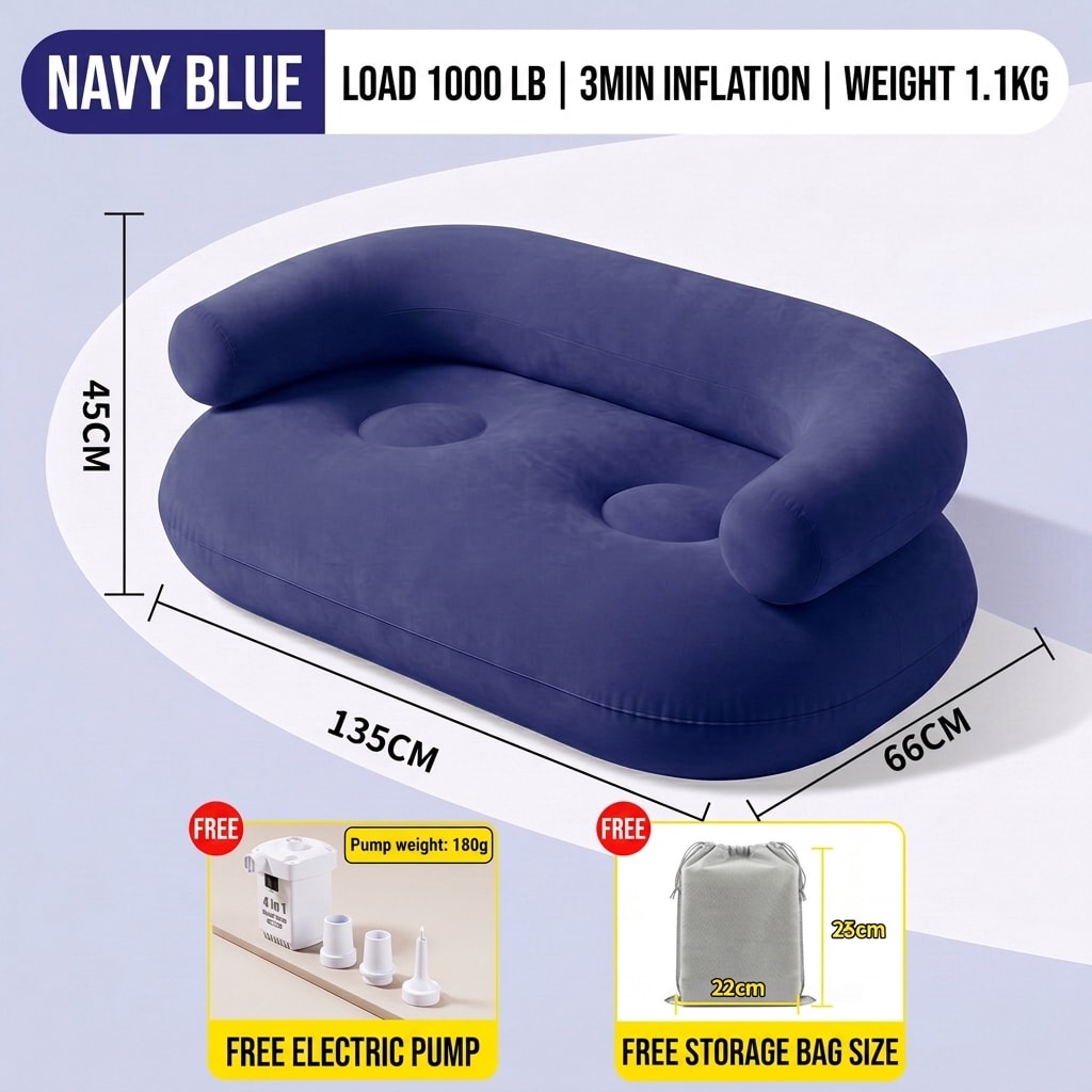Festival Inflatable Air Lounger with Built-in Air Pump, Portable Single Camping Sofa for Outdoor, Beach & Music Festivals