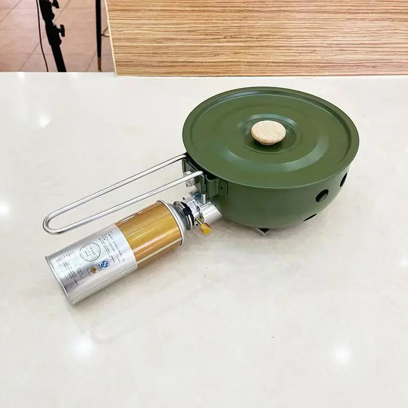 Portable Cassette Camping Stove with All-in-One Cooking Pot