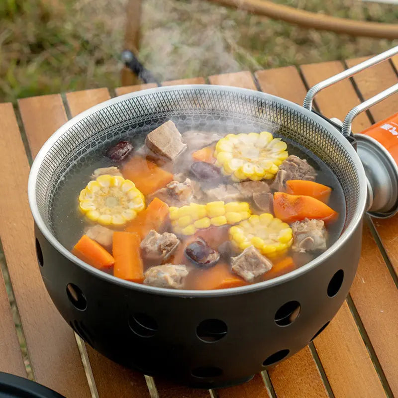 Portable Cassette Camping Stove with All-in-One Cooking Pot