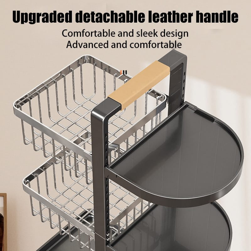 360° Rotating Carbon Steel Kitchen Storage Basket with Adjustable Height and Easy-Clean Design